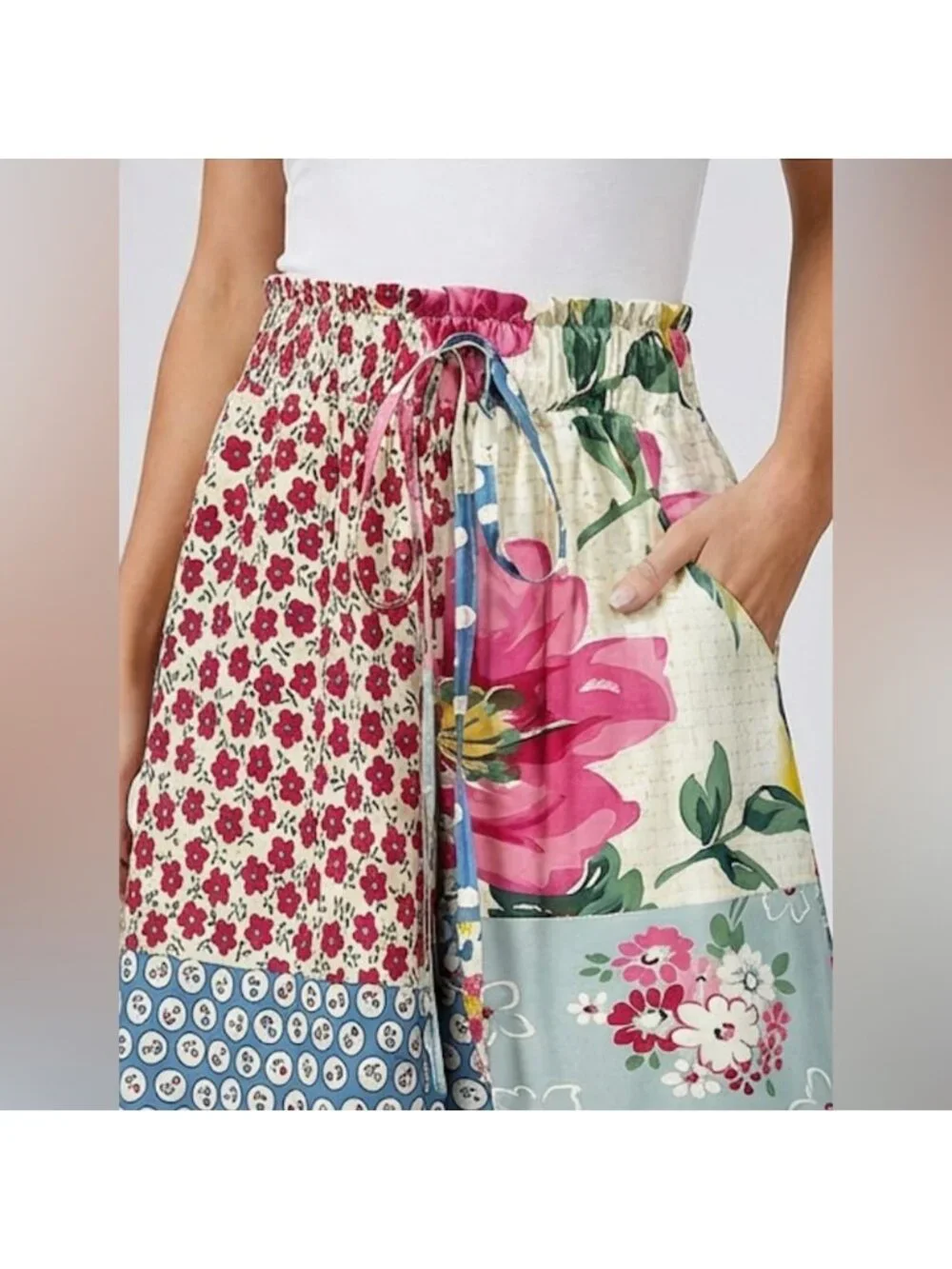 Boho Flowy Floral Wide Leg Pants - Picture 4 of 10